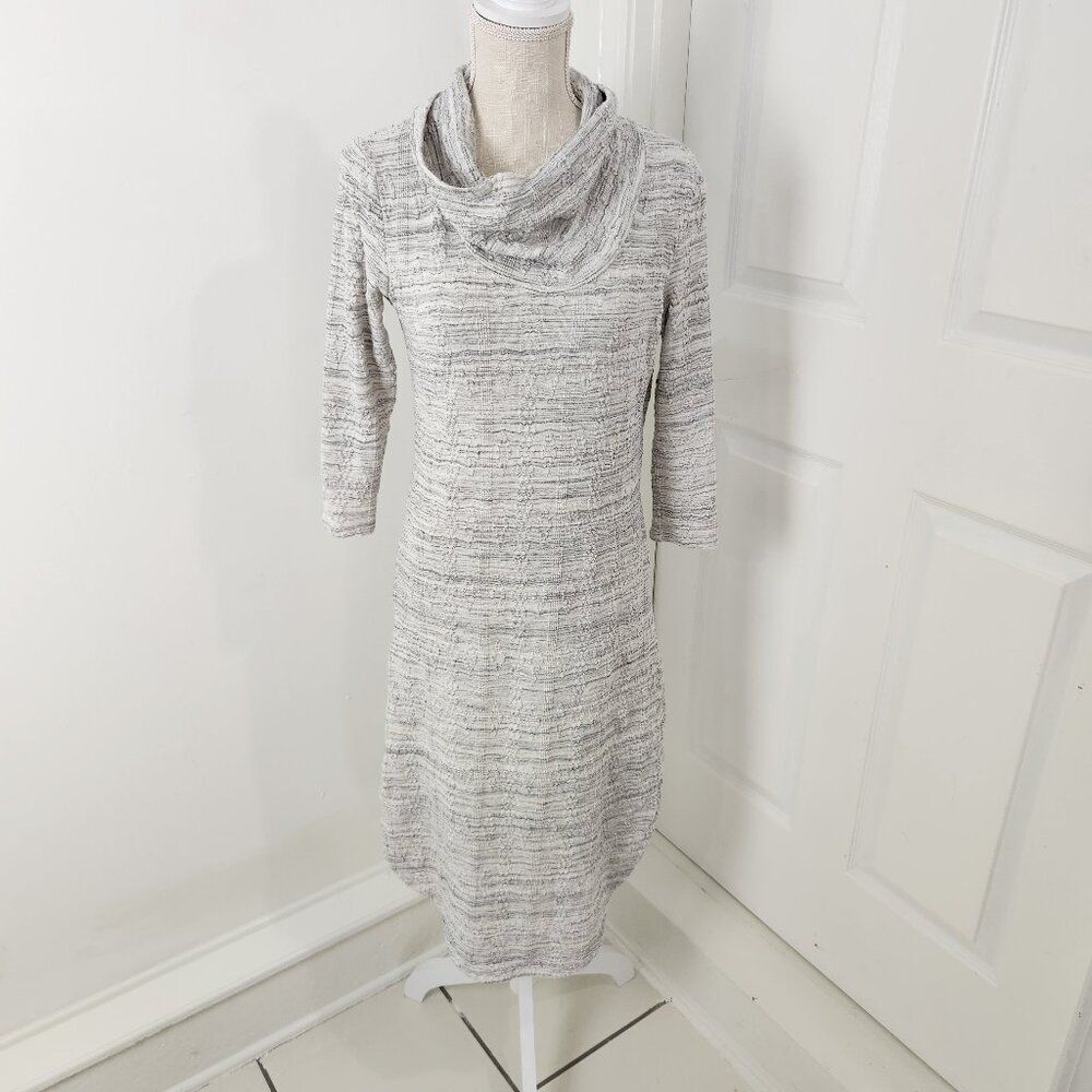 Saturday Sunday Dress Womens XS Gray Heathered Sweater Cowl Neck Side Slits Knee